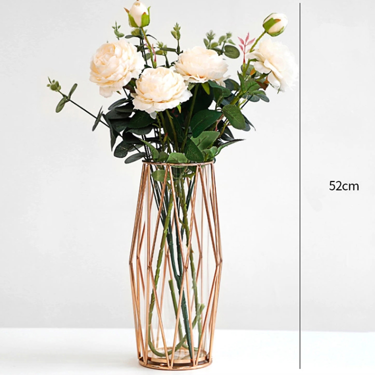 China Wholesale Creative Clear Glass Flower Vase Geometric Gold Vase