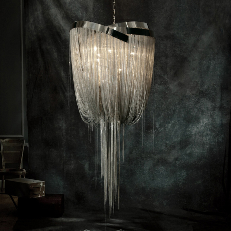 Luxury aluminum chain chandelier lighting decorative metal chain hanging chandelier