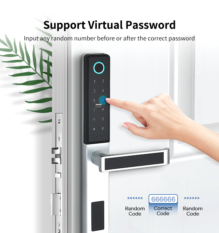 Modern Luxury Aluminum Glass Mortise Lever Door Handle Lock by App Fingerprint Code Card