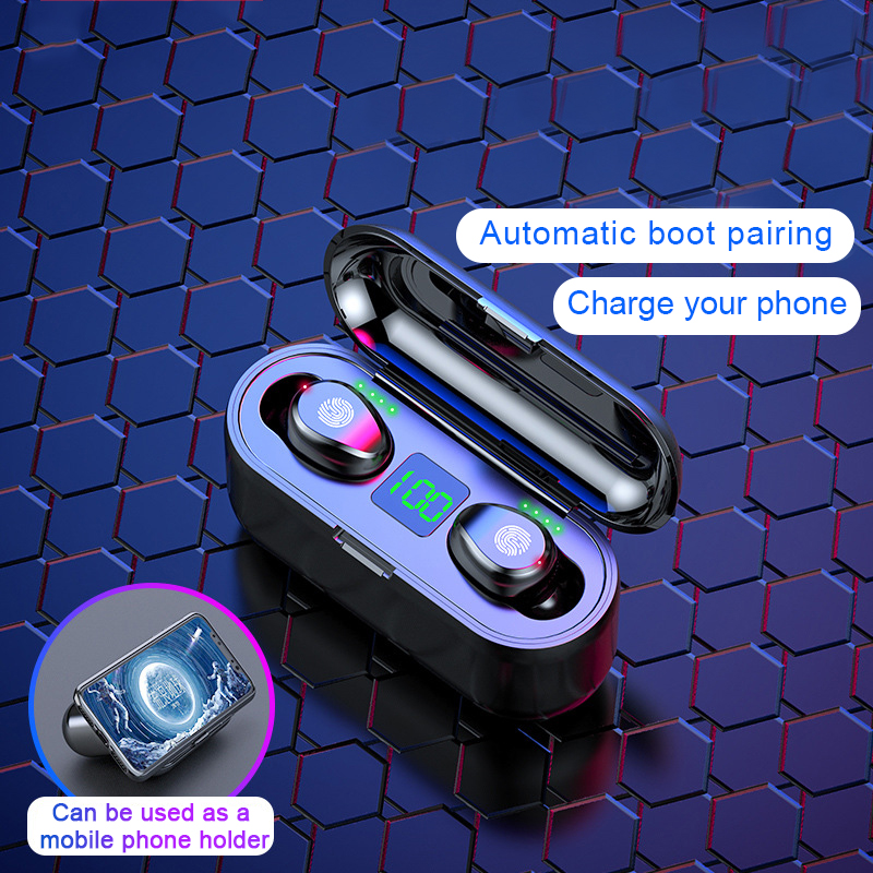 GlobalCrown F9 TWS Wireless Bluetooth 5.0 Headphones Touch Headphones With 2000mAh Power Bank