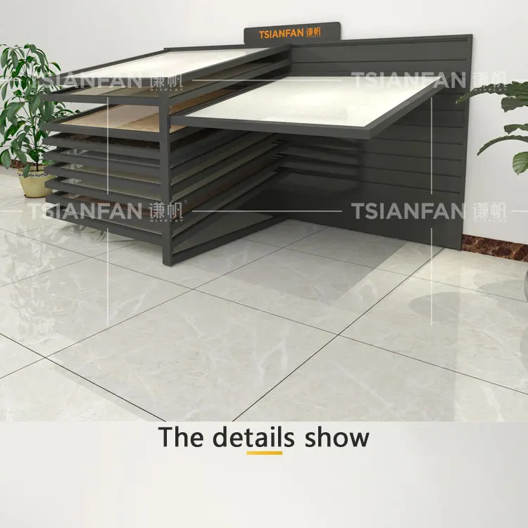 Marble Granite Floor Showroom Unit Counter Board Sample Custom Design Mosaic Slit Studs Porcelain Tile Display Stand