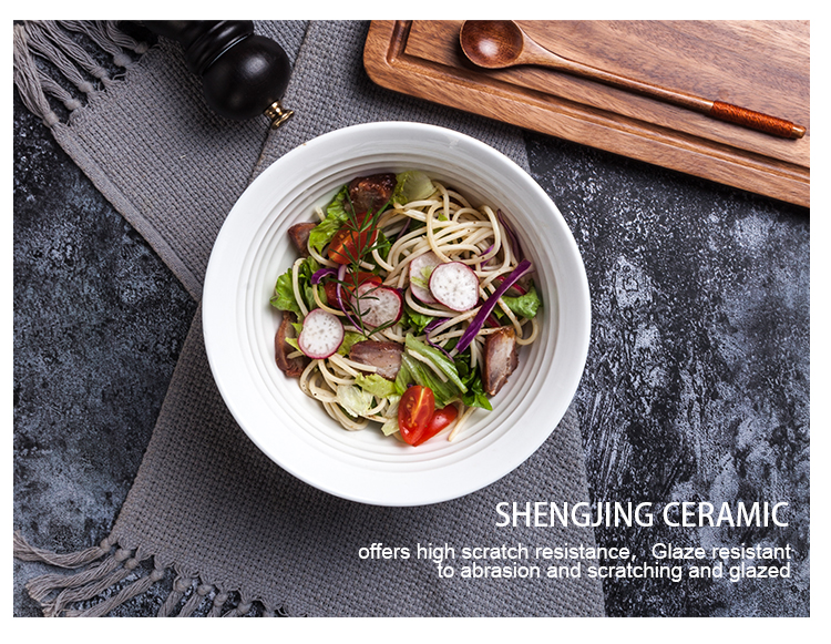 Restaurant Wedding Event Glossy With Cross Grain Noodle Bowl Ceramic White