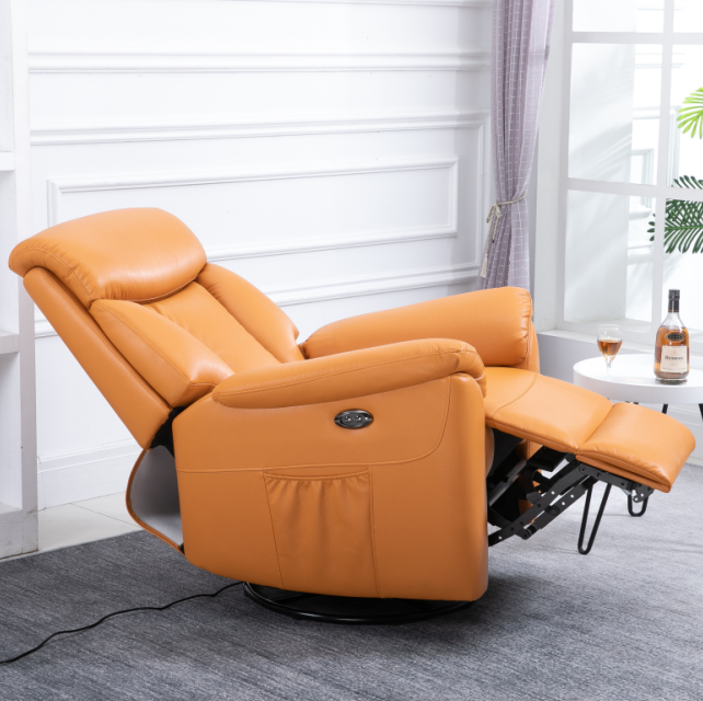 Orange Synethic Leather Super Soft Relaxing And Comfortable Manual Recliner Sofa Swivel and Rocker