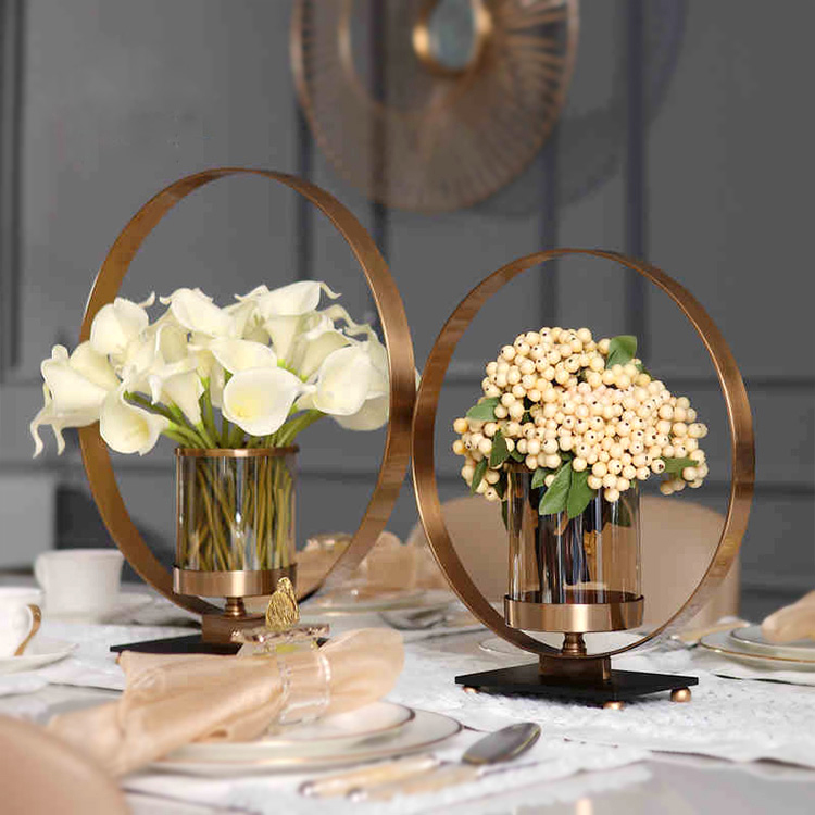 Unique home decor wedding antique brass metal glass tealight candle holder vase