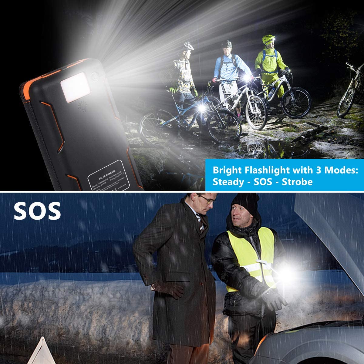 8000mAh 5V Waterproof Portable Solar Charger Solar Phone Charger Camping 5