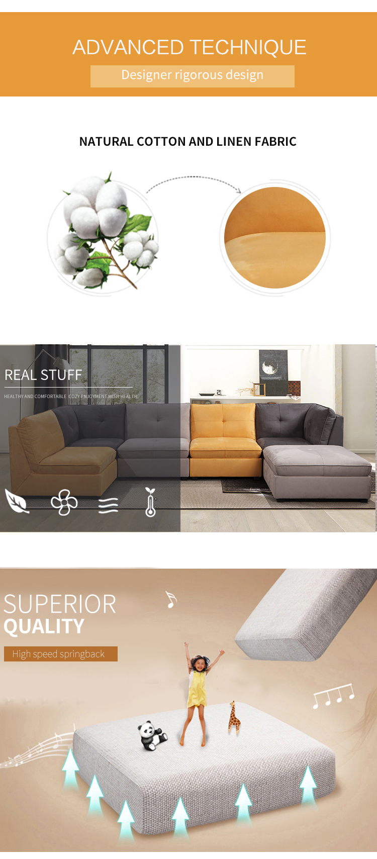 Modern design corner sofa set Soft fabric lounge furniture living room sofa