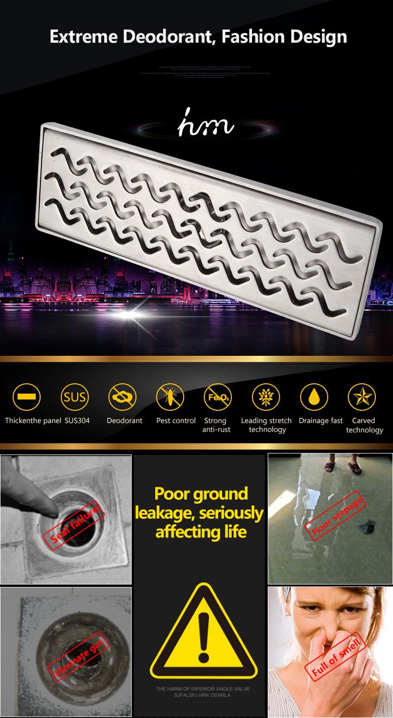 304 stainless steel brushed linear drain with removable cover protector hair catcher long shower drain