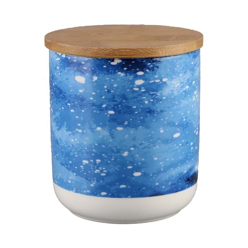 Wholesale custom nordic luxury kitchen ceramic storage jar with wooden lids