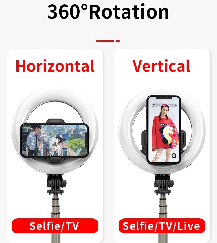 Bâton de selfie extensible bague lumière L07 dans trépied Avec 5 pouces anneau lumière télécommande sans fil Selfie bâton
