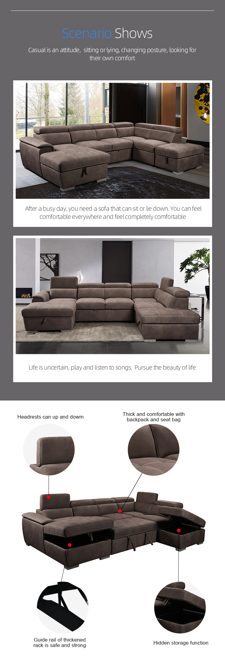 Capri 4  living room modern corner sofa fabric home furniture sleeping sofa bed sectional set