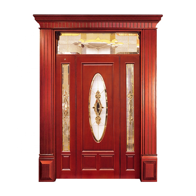 Villa decoration entrance Elegant art glass wooden doors