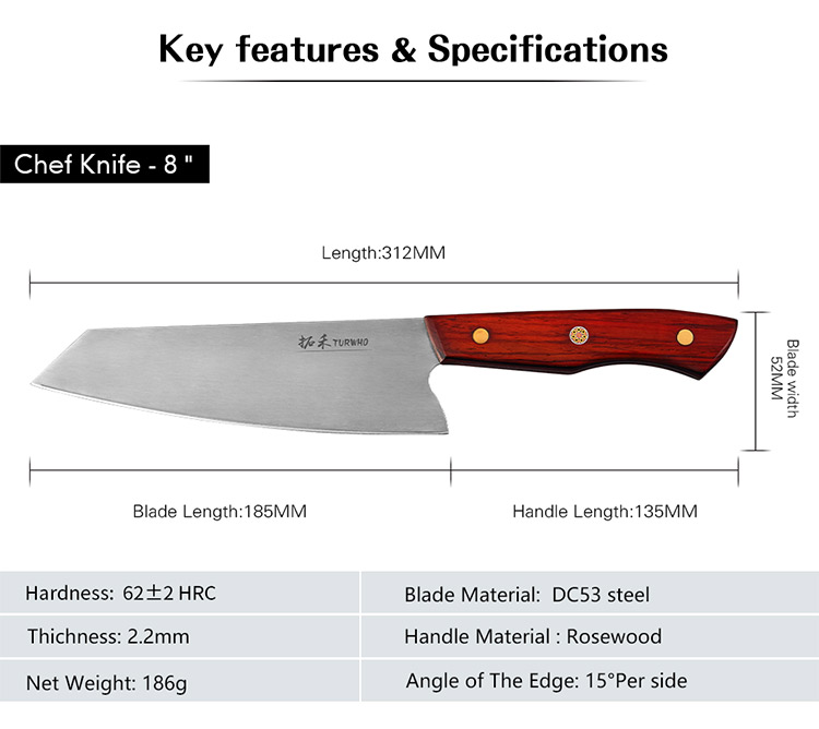 High-performance 8 Inch DC53 Carbon Steel Chef Knife