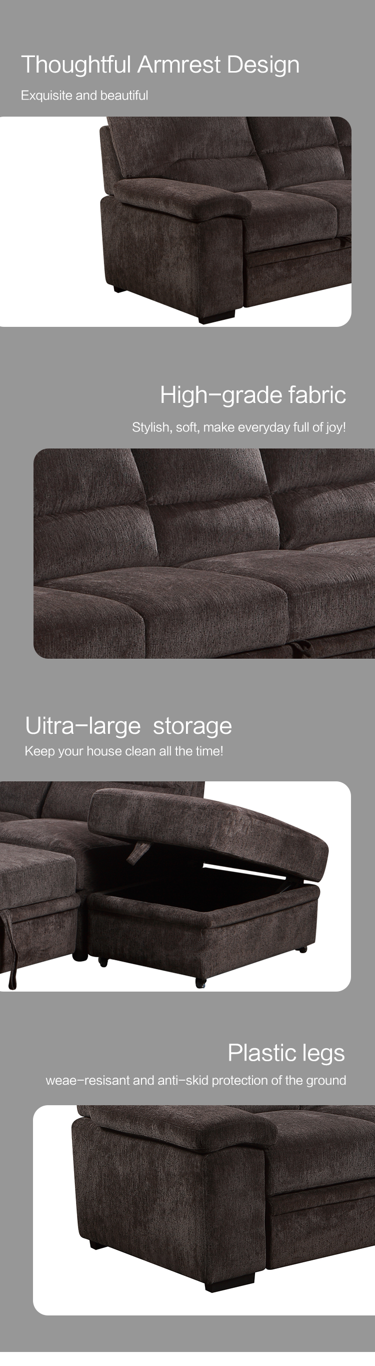 l shape fabric sofa bed for living room corner sectional sofa bed cum ottoman with storage