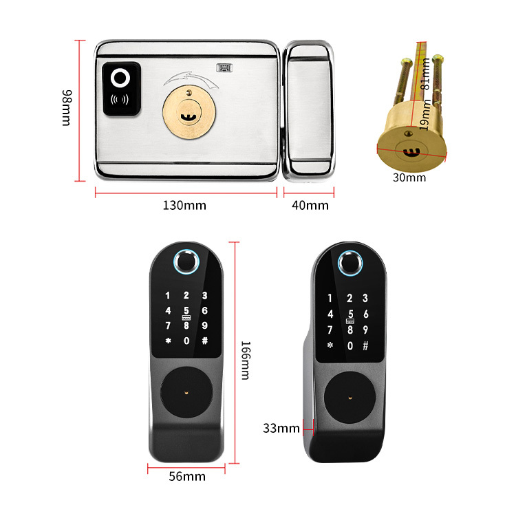 Waterproof Outdoor Gate Rim Double Sided Fingerprint Smart DOOR Lock with Ttlock app