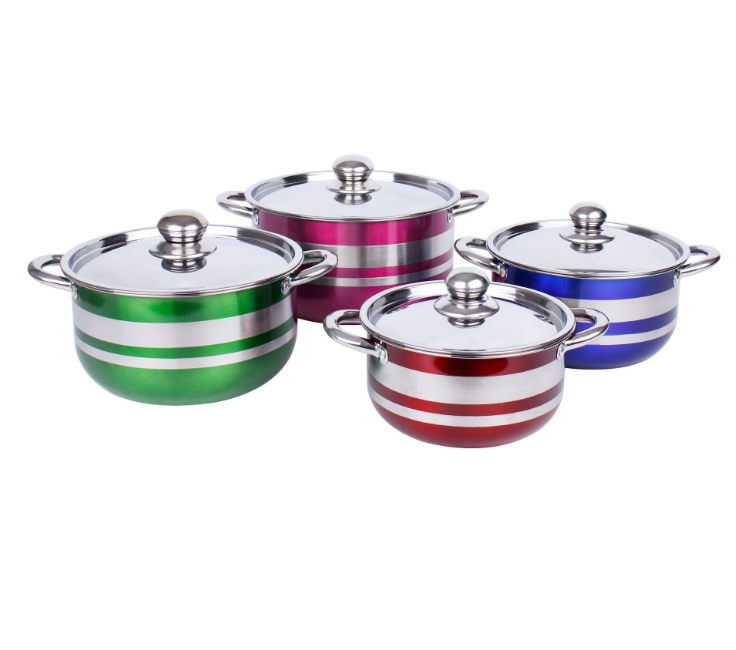 Colorful Double Bottom Stainless Steel Cooking Pots commercial cooking pots