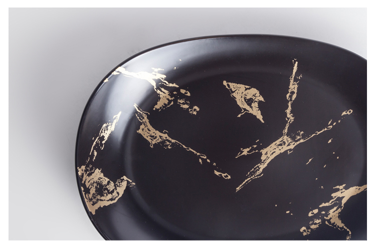 Ceramic Gold Marble Dessert Plate White And Black