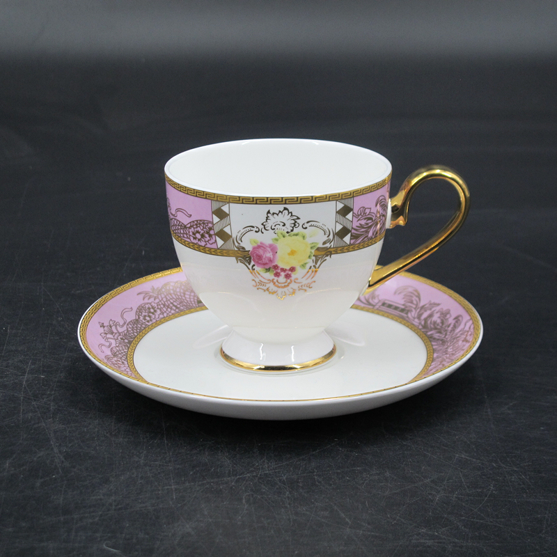 porcelain gold handle tea set elegant rose decal  15pcs 17pcs ceramic bone china tea set