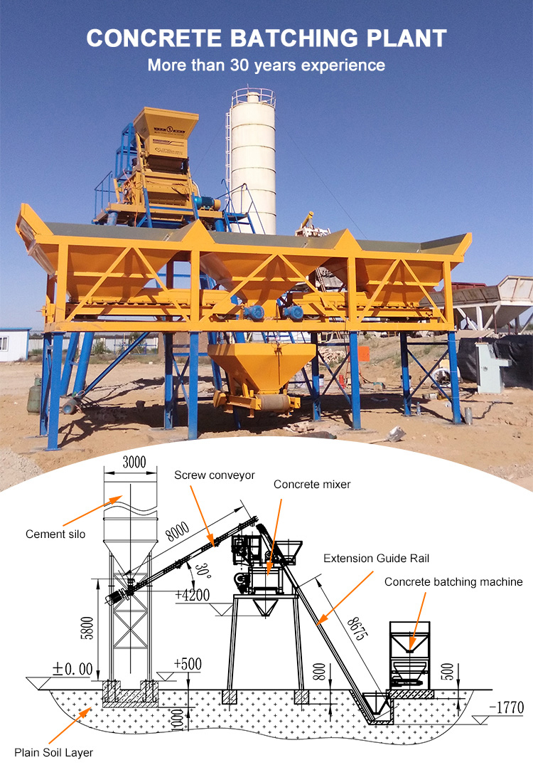 hzs 25 ready mix concrete batching plant equipment with 50tons Cement Silo