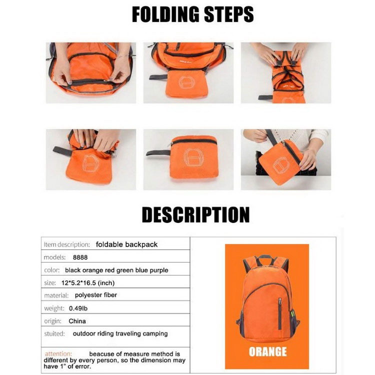 Sac à dos de vélo pliable pliable de camping ultra-léger promotionnel en plein air