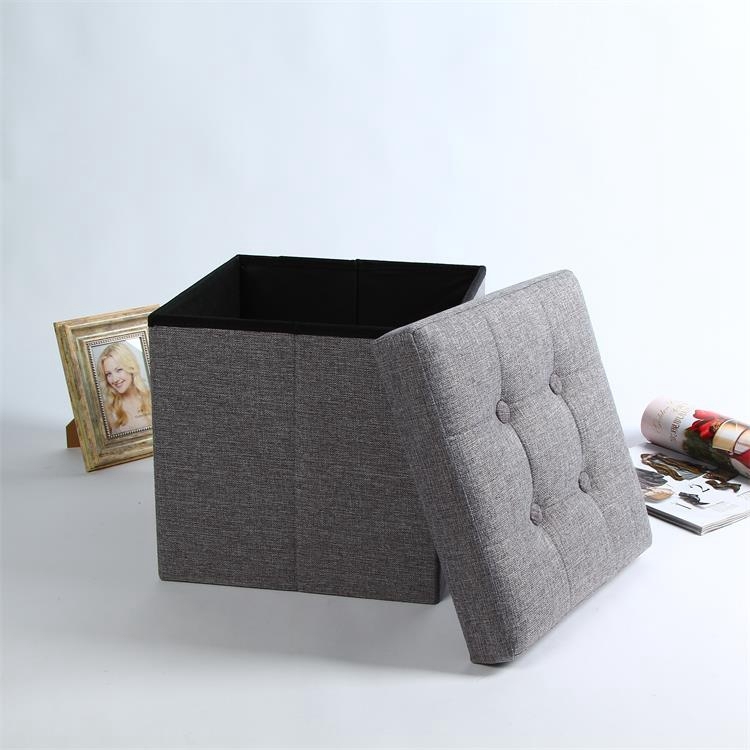 2019 Professional popular  foldable square stool ottoman with storage fabric linen style