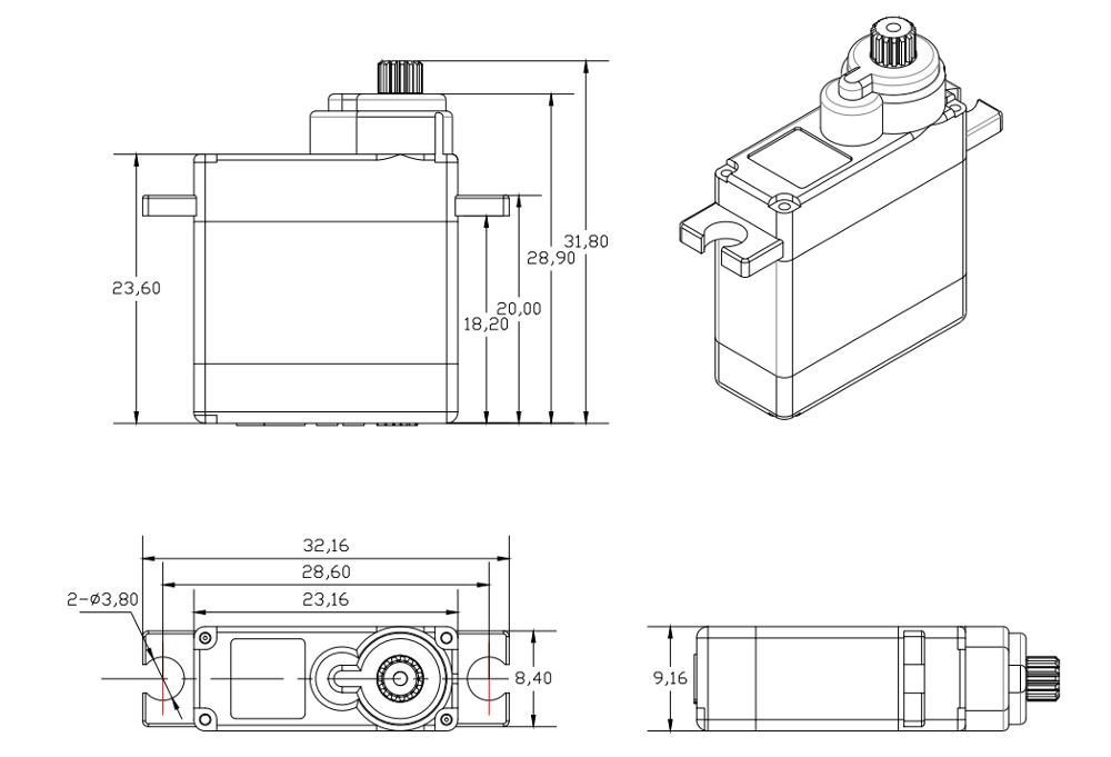 piccolo servomotore industriale da vendere la corona DS843MG del servo 23x9x23mm di Digital del Metal Gear di Rc 1