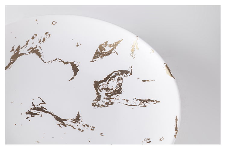 European Style Matte White Ceramic Round Plate Marble