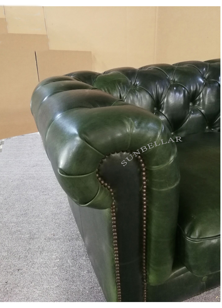 customized hotel sofa top grain leather chesterfield sofa set luxury living room sofa button tufted leather vintage green