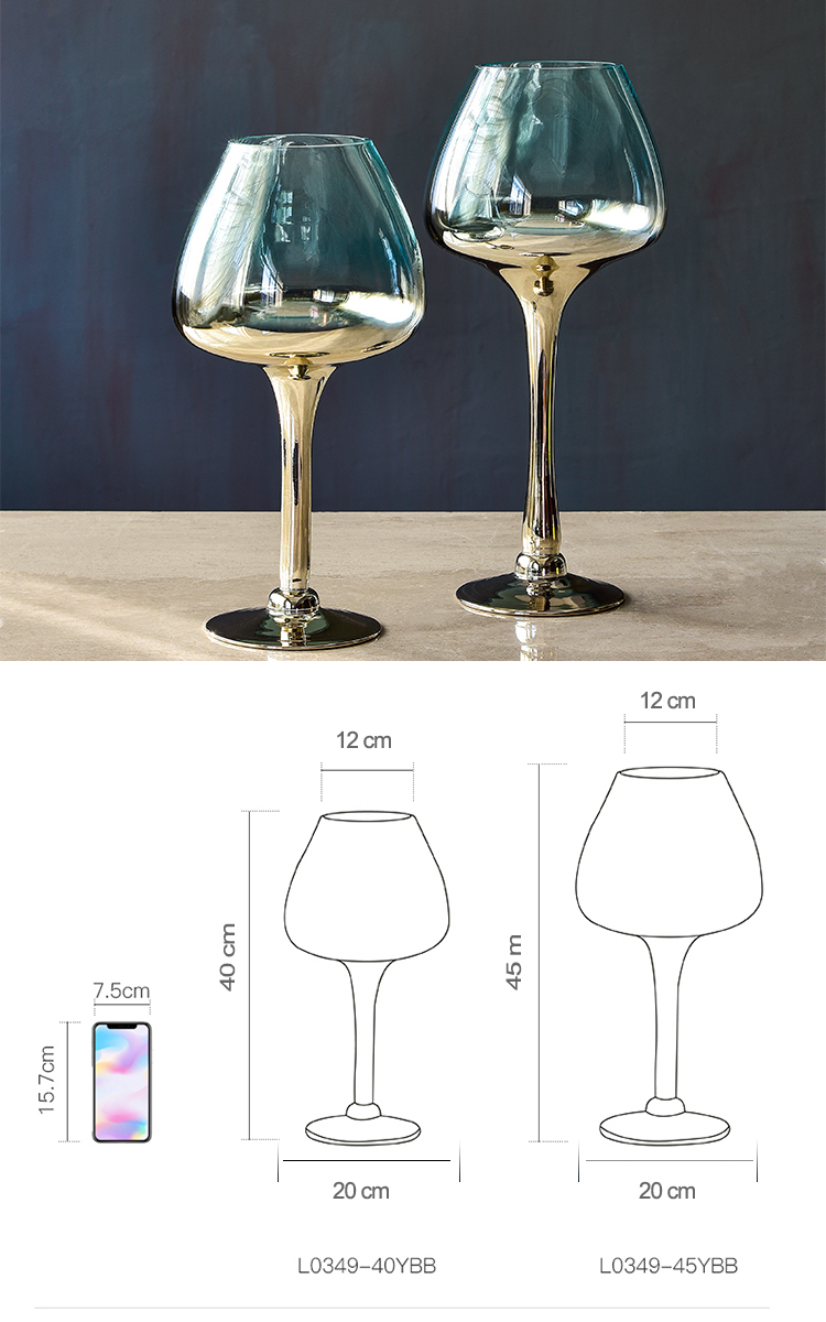 Bixuan Hurricane Candleholder Optic Blue Golden Mirrored Decor Goblet Shape Tea Light Holder Wedding Centerpieces 20x40cm