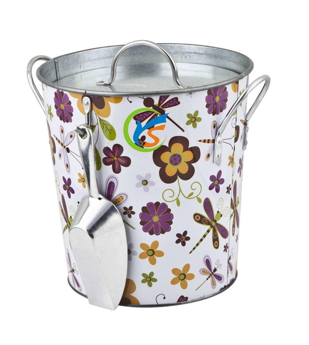Full wrap printing galvanized ice bucket with lid and scoop