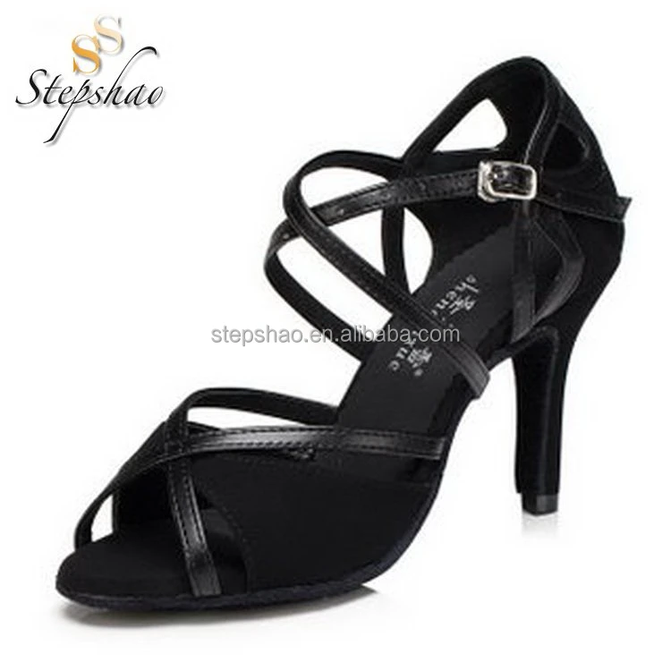 Nice Looking China Wholesale Products Black Satin Latin Dance Shoes