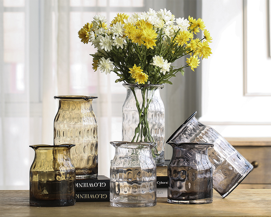 Bixuan Vases Clear Handblown Glass Jar Vase Wavy Spots Decor Rippled Mouth Candleholder Table Decoration Centerpieces 13x17.5