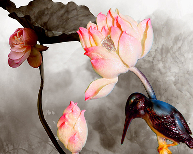 Factory Price Lotus Photo 3D Wall Mural Oil Painting By Numbers Kits Wholesale