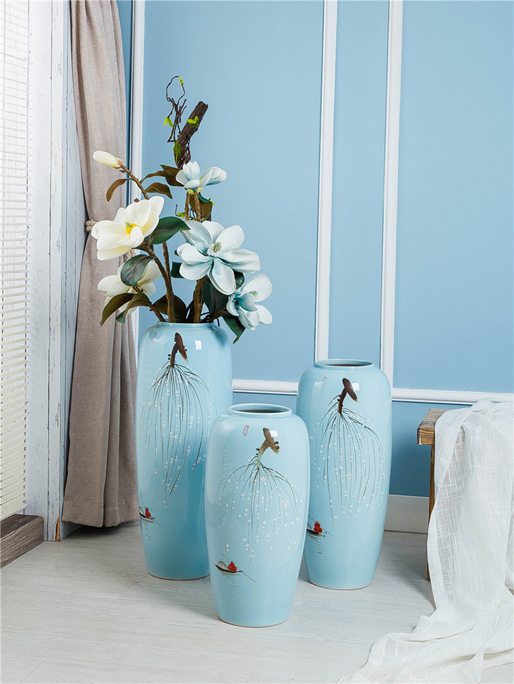 Hand drawing blue color floor home decoration ceramic vase