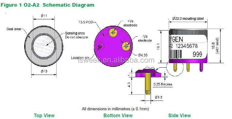 1PC Alphasense O2-A2 02-A2 Oxygen Sensor For BW Tech Gas Alert