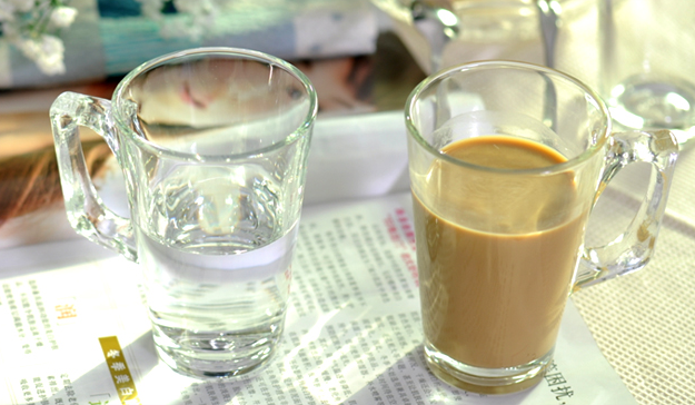 240ml clear glass latte coffee mug/cup with square handle