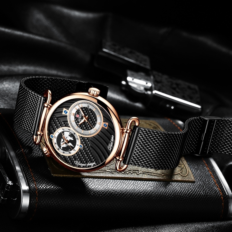 Dual Dial Quartz Wristwatch Top Luxury REWARD Mesh Belt Men Watch High Quality Casual Watches Waterproof Watch For Male