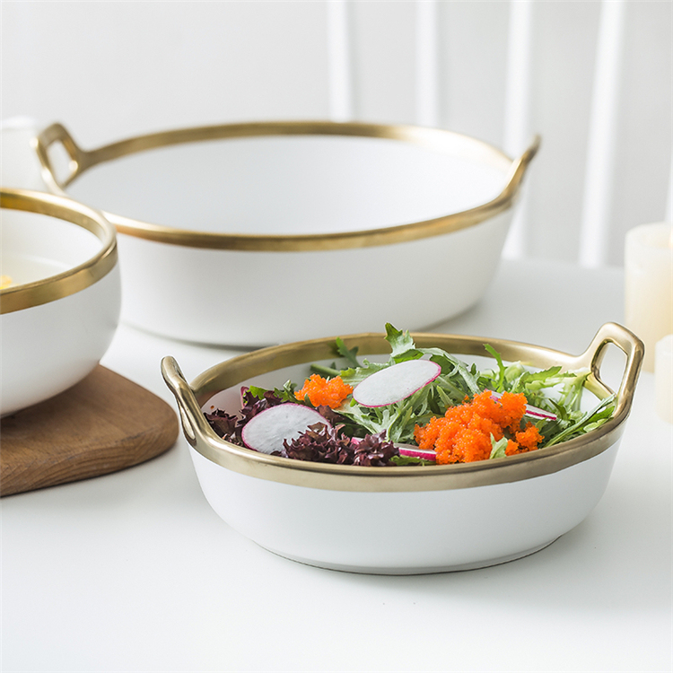 Customized nordic dinnerware sets ceramic wedding white dishes plates set with gold rim