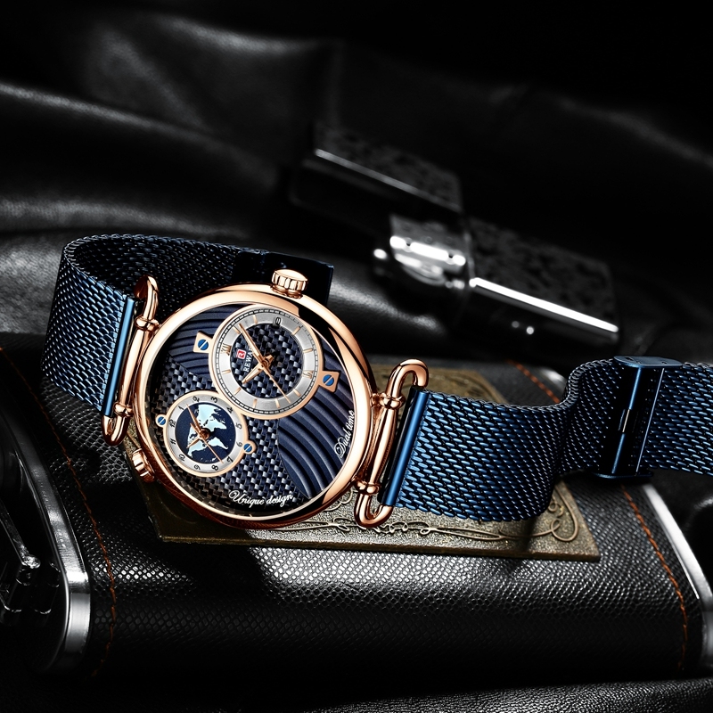 Dual Dial Quartz Wristwatch Top Luxury REWARD Mesh Belt Men Watch High Quality Casual Watches Waterproof Watch For Male