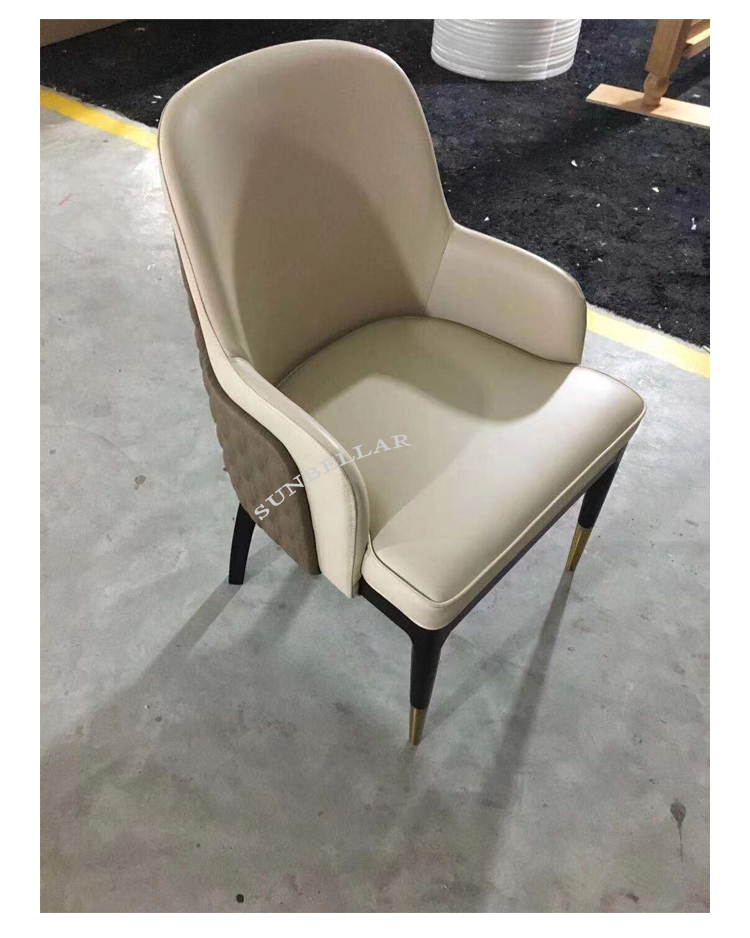 wood leather chair design modern dinning room furniture  wooden legs with gold cover dining chair