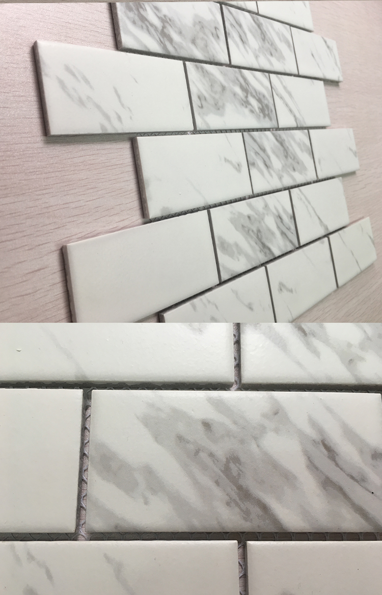 White Statuario Bathroom Ceramic Wall Tile  Carrara White Subway Beveled Tile