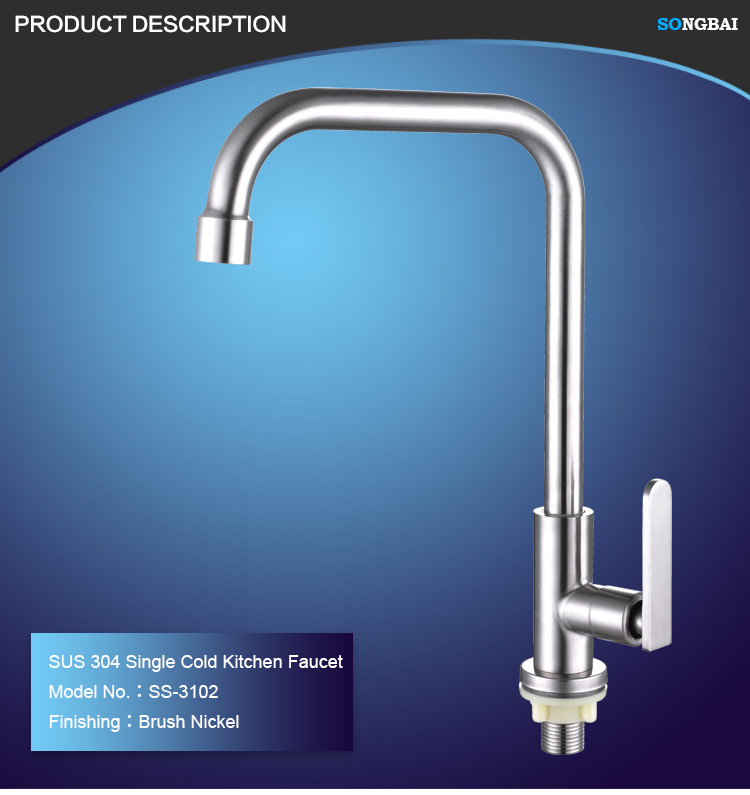 Guangdong Factory Price Wholesale Sus304 Single Hole Stainless Steel Classic Kitchen Sink Faucet
