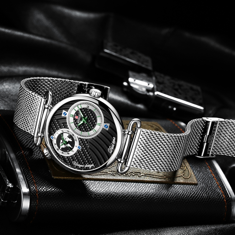 Dual Dial Quartz Wristwatch Top Luxury REWARD Mesh Belt Men Watch High Quality Casual Watches Waterproof Watch For Male