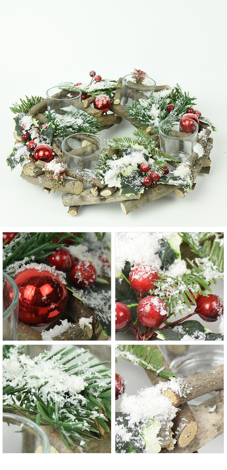 BSCI  natural wood craft handmade ornamenttable  artificial  holiday round Christmas candle holder