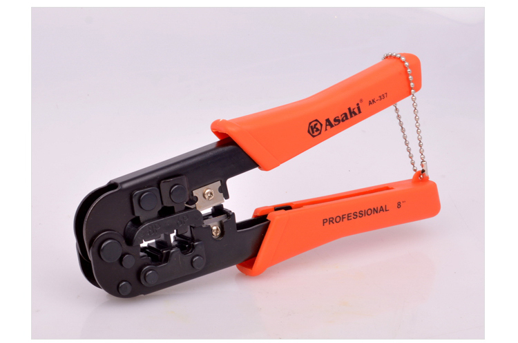 ASAKI AK-0337 8" Hand Modular Plug Crimping Tools Cable Manual Pliers Telephone Network Cable Wire Cutter High-carbon Steel