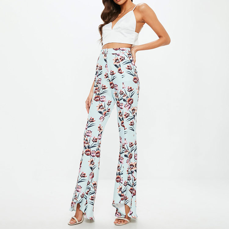 Guangzhou factory manufacturer ladies casual flare floral pants