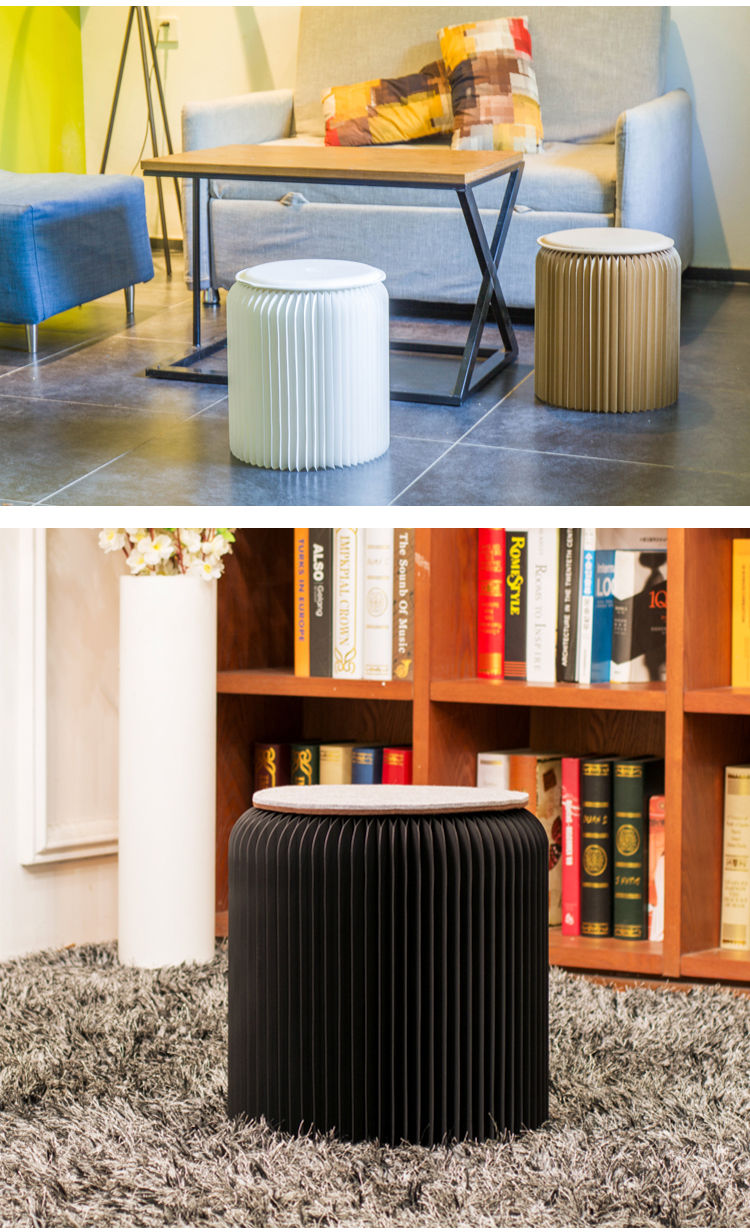 ihpaper 50cm height paper stool Black color organ kraft paper folding chair for living room and office