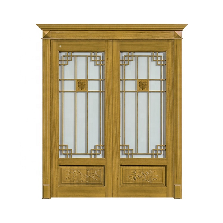 Construction builder interior room hinge wooden door tempered glass sliding wooden door