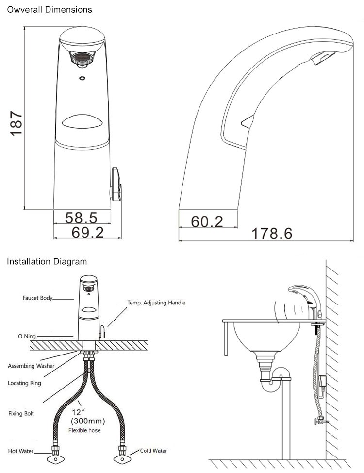 Temperature Adjustable Bathroom Sensor Faucet