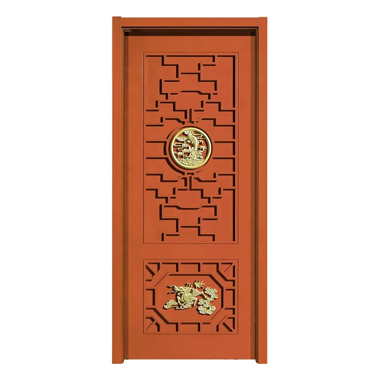 shiny red golden color dragon carving mahogany china solid wood doors