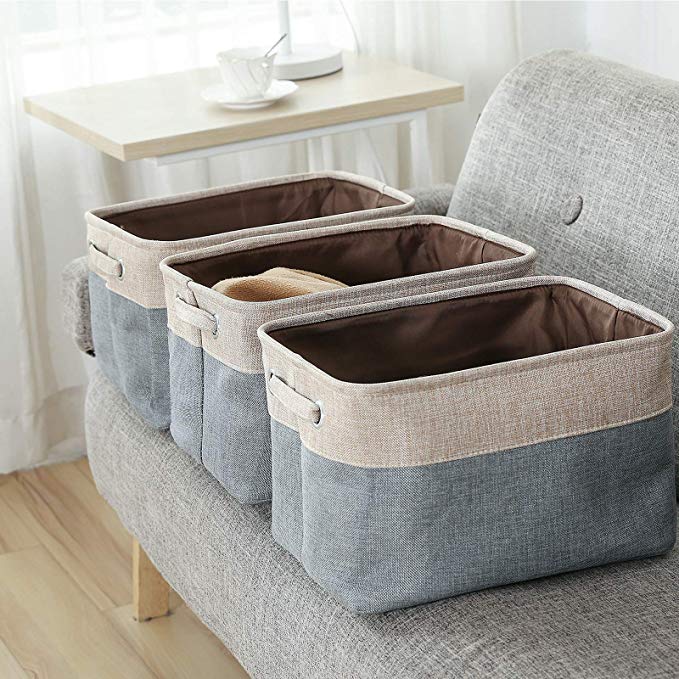 3 pièces toile de coton grand pliable pliable vêtement jouet vêtements paniers de rangement boîtes sac
